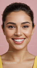 Close up portrait of cheerful young woman smiling