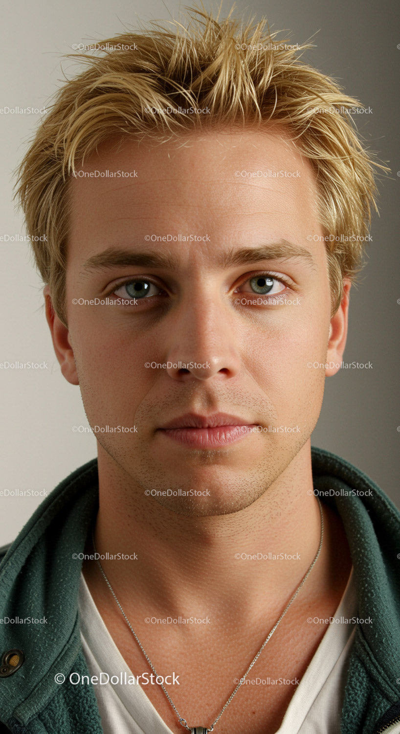 Close-up portrait of a young man with blonde hair