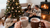 Family Sharing Warm Christmas Gifts by Fireplace