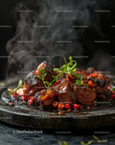 Grilled Steak with Herbs and Red Pepper on Dark Rustic Plate