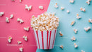 Popcorn in a Red and White Striped Container on Colorful Background