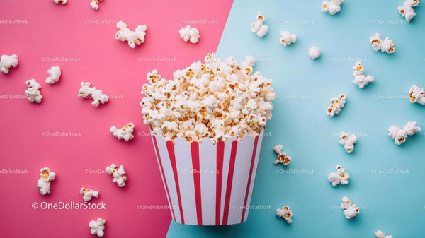 Popcorn in a Red and White Striped Container on Colorful Background