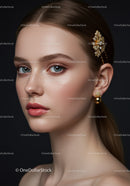 Elegant Woman with Gold Earrings and Decorative Hairpin for Fashion Photography