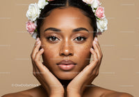 Beautiful Woman with Freckles Wearing Floral Crown in Studio Shot