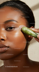 Close-Up of Woman Applying Face Mask with Smooth Skin and Elegant Makeup