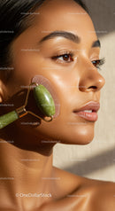Young Woman Receiving Jade Roller Facial Massage for Glowing Skin