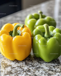 Vibrant Yellow and Green Bell Peppers on Rustic Surface