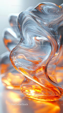 Abstract Flowing Glass Sculpture with Vibrant Orange and Silver Tones