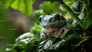 Close-Up of Green Frog on Lush Jungle Leaves