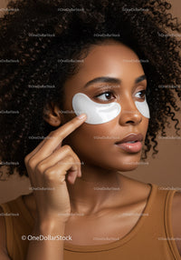 Beautiful Woman Wearing Eye Patches in Skincare Routine Portrait