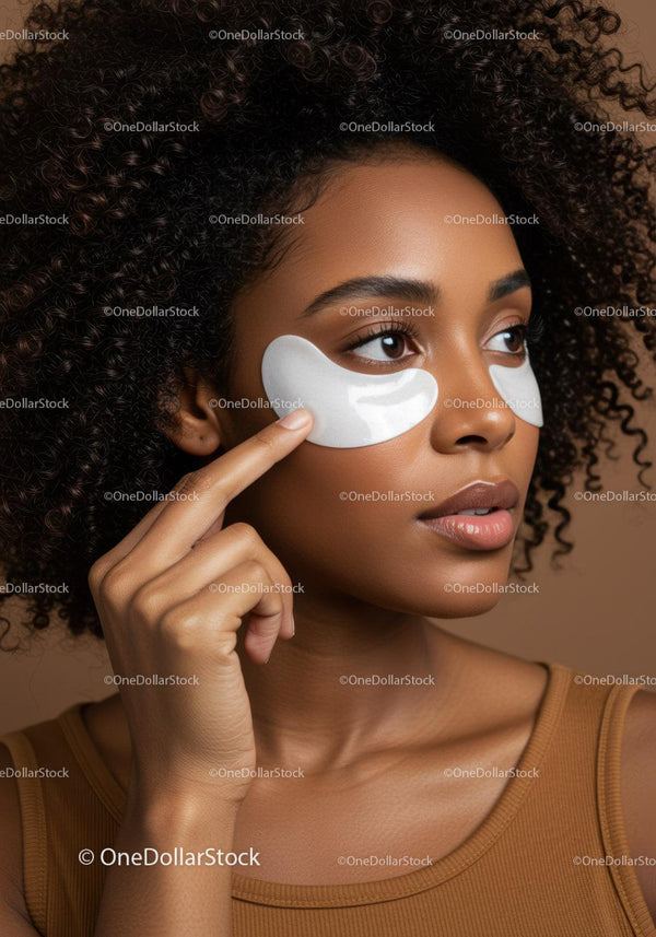 Beautiful Woman Wearing Eye Patches in Skincare Routine Portrait
