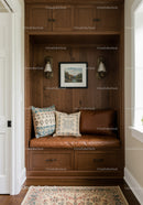 Cozy Window Nook with Cushions and Wooden Paneling in Warm Interior
