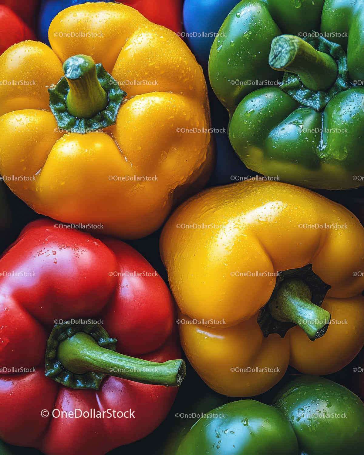 Fresh Colorful Bell Peppers Market Scene with Water Droplets