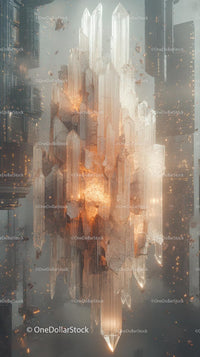 Futuristic Cityscape with Glowing Crystal Towers and Sci-Fi Architecture