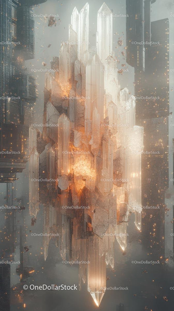 Futurystyczny Krajobraz Miejski z Świetlistymi Kryształowymi Wieżami i Sci-Fi Architekturą