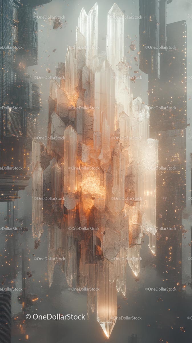 Futuristic Cityscape with Glowing Crystal Towers and Sci-Fi Architecture