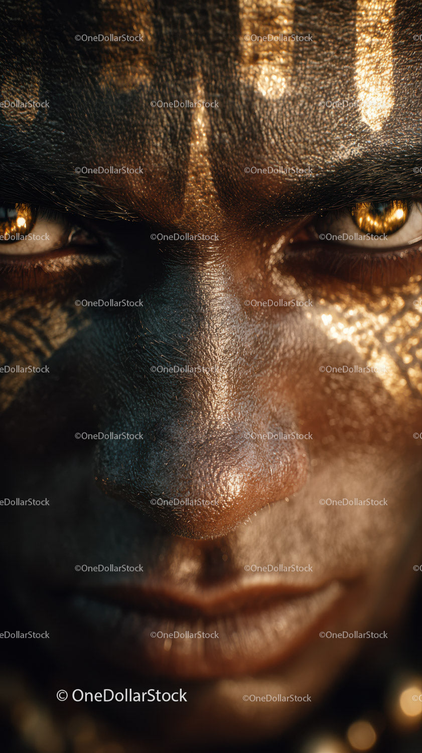 Close-up of An African Tribal Face with Gold Metallic Body Art
