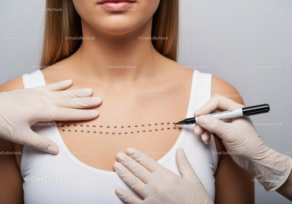 Female Patient with Medical Dotted Line Markings for Diagnostic Scan