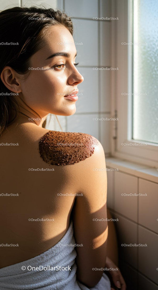 Young woman enjoying coffee scrub treatment near window