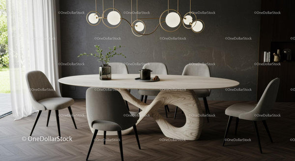 Elegant Modern Dining Room with Wooden Oval Table and Stylish Chairs