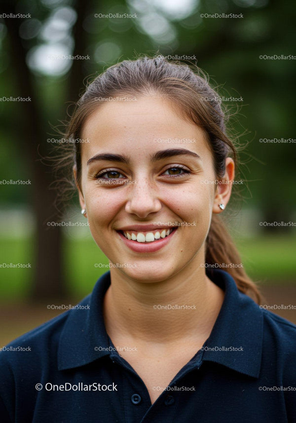Portrait of Smiling Young Woman Outdoors with Natural Background