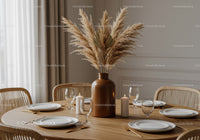 Elegant Dining Table with Pampas Grass and Candles in Modern Home