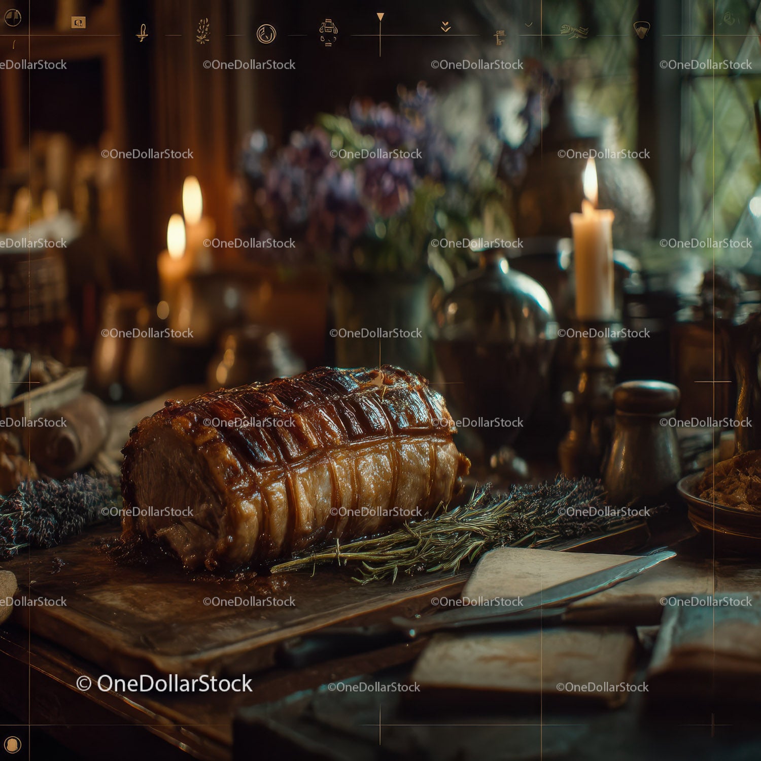 Gourmet Roast Beef with Herbs and Rich Juices in Rustic Setting