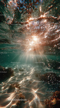 Enchanting Underwater Scene with Sunlight and Bubbles