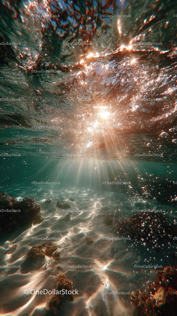 Enchanting Underwater Scene with Sunlight and Bubbles