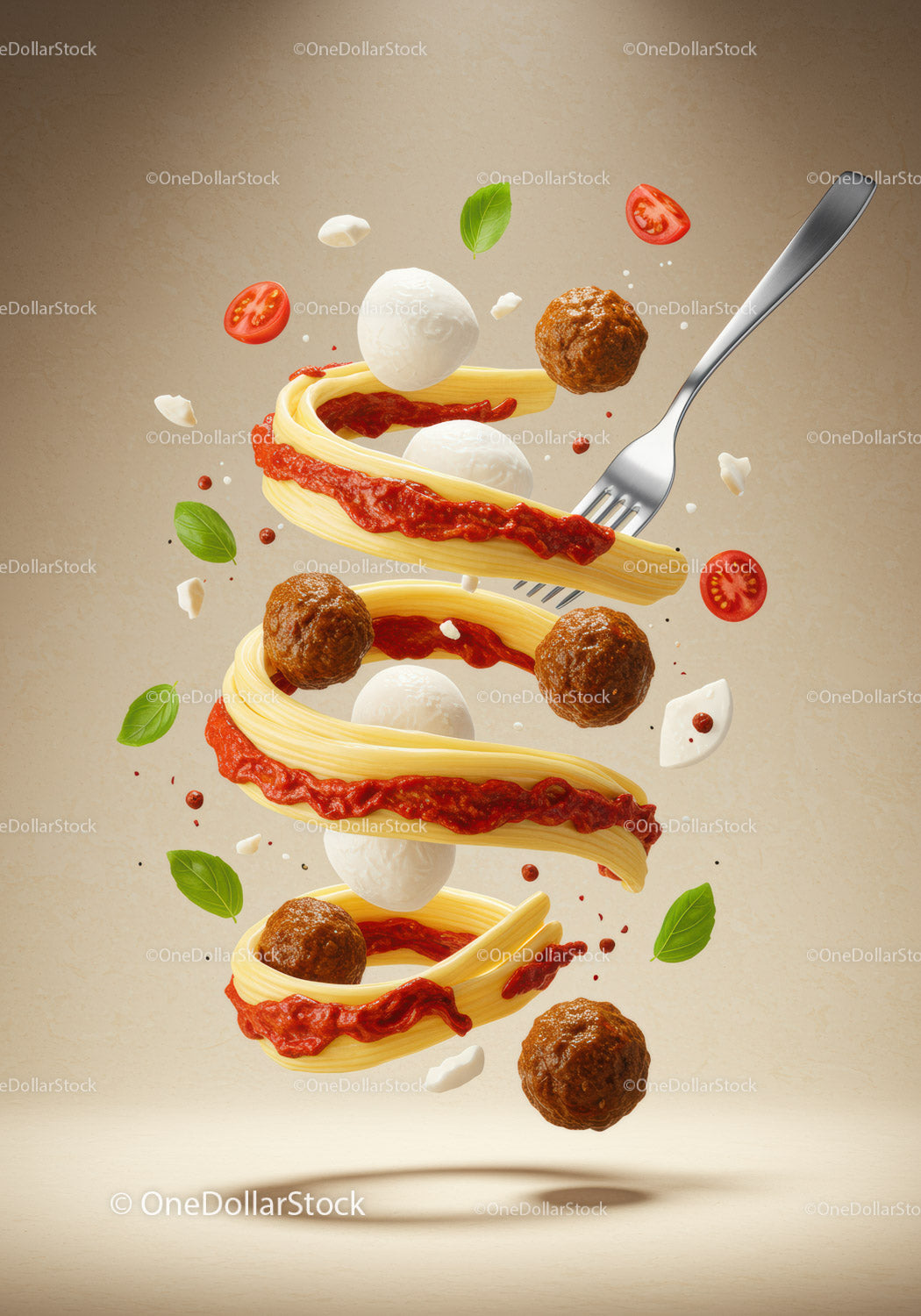 Italian Pasta Twirl with Meatballs and Fresh Ingredients