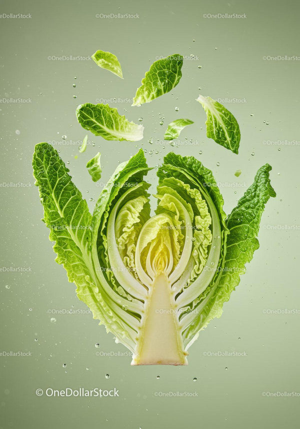 Fresh romaine lettuce leaves submerged in water