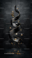 Elegant Black Metallic Spiral with Floating Gemstones for Premium Decor