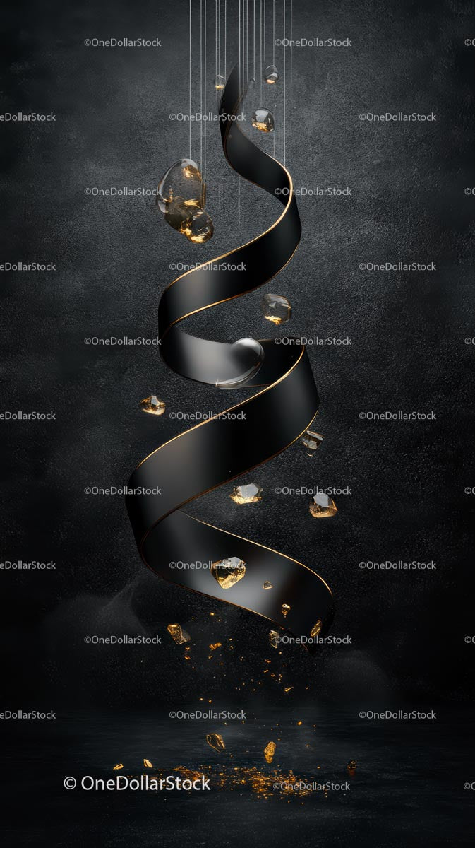 Elegant Black Metallic Spiral with Floating Gemstones for Premium Decor
