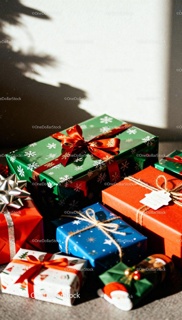 Colorful Wrapped Christmas Gifts with Festive Ribbons