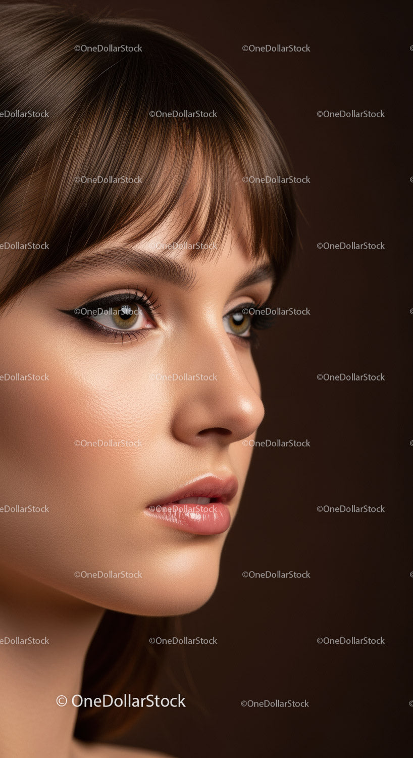 Elegant Portrait of a Woman with Brown Hair and Flawless Skin