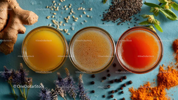 Vibrant Array of Fresh Fruit Juices in Colorful Glasses