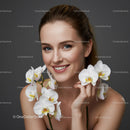 Beautiful Woman Wearing White Orchids With Bright Smile