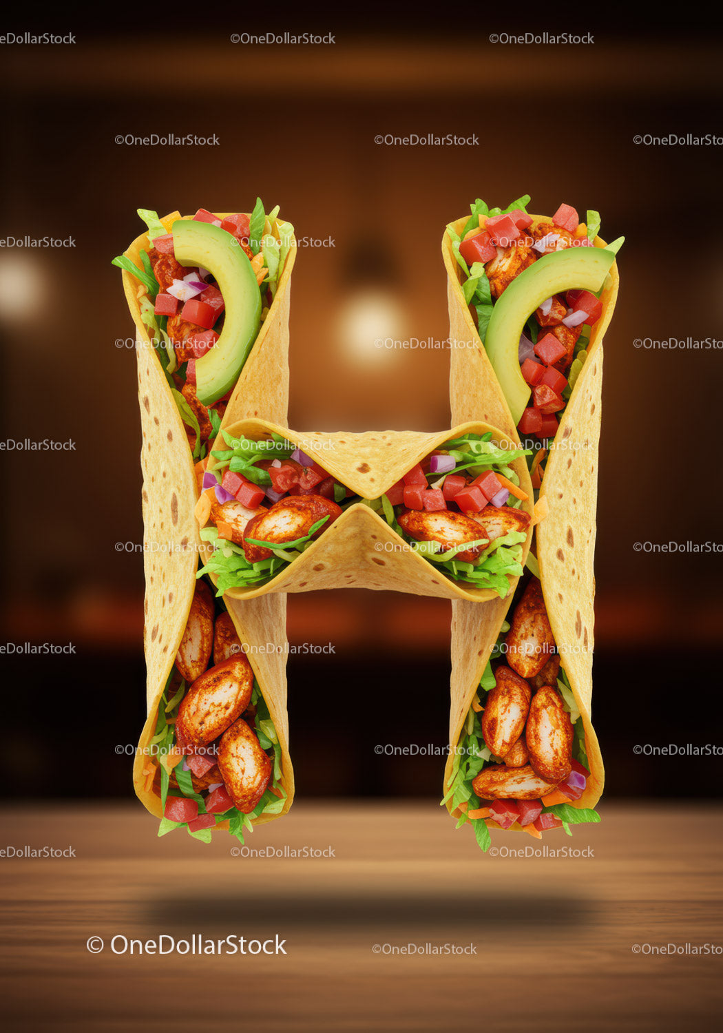 Delicious chicken wraps arranged in letter H shape