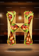 Delicious chicken wraps arranged in letter H shape