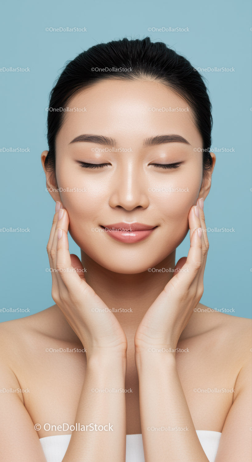 Portrait of an Asian Woman Enjoying a Relaxing Skincare Routine