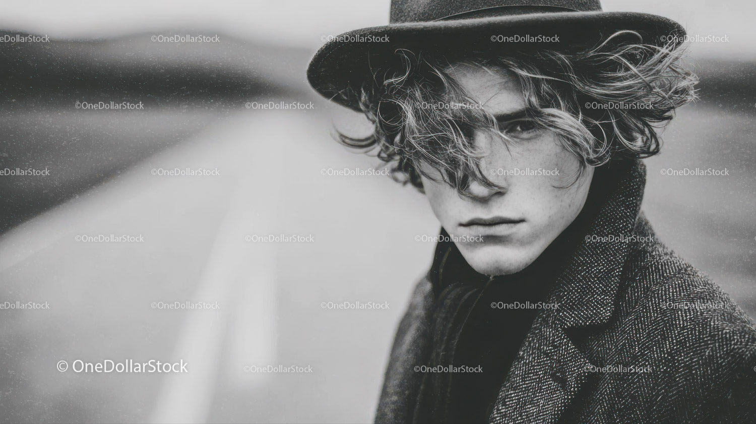 Fashionable Young Man in Black and White Street Portrait