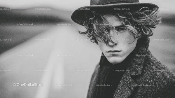 Fashionable Young Man in Black and White Street Portrait