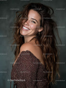 Happy Woman with Wavy Hair Smiling Perfectly for Stock Photography