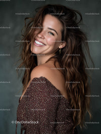Happy Woman with Wavy Hair Smiling Perfectly for Stock Photography