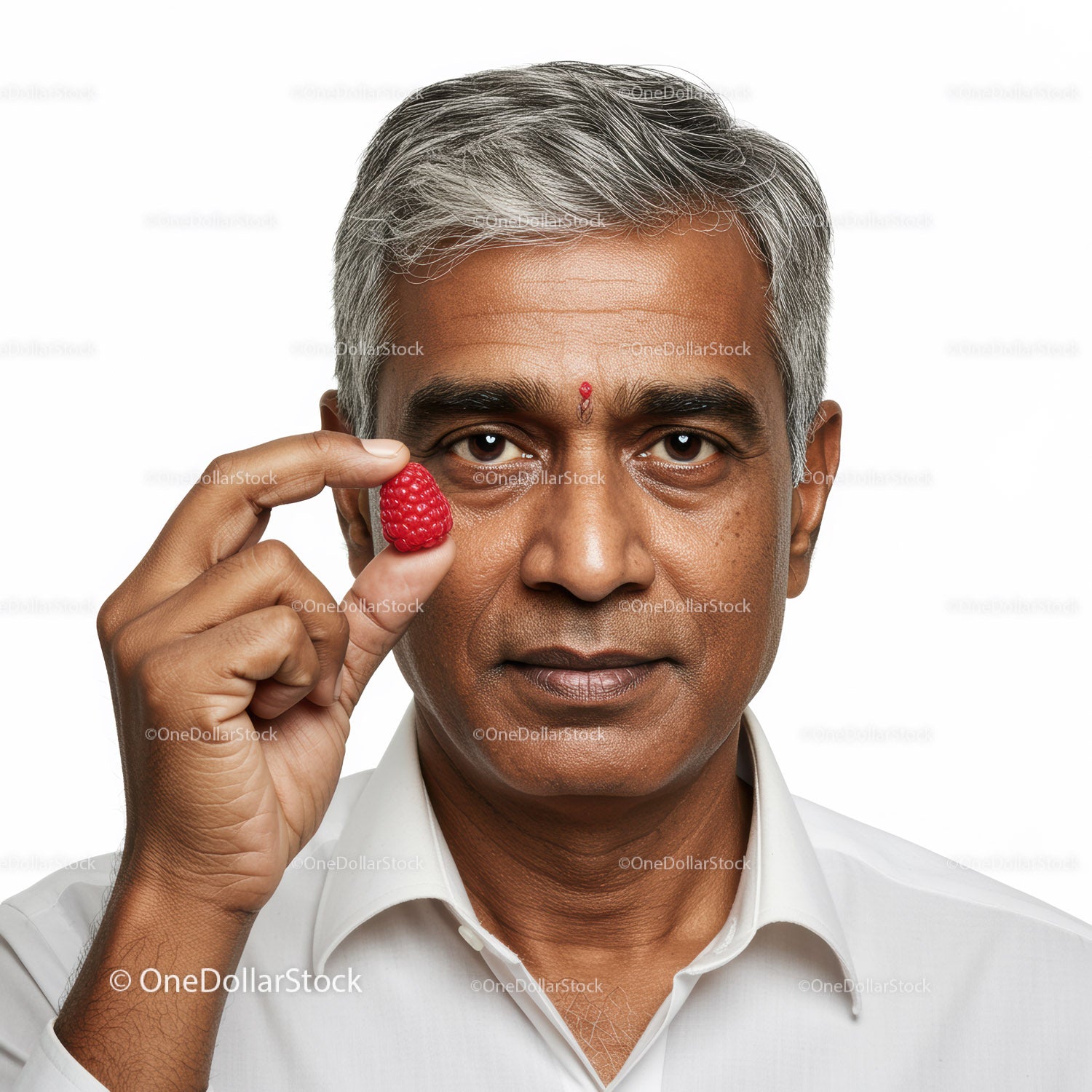 Senior Man Holding Raspberry Close-Up Portrait for Healthy Lifestyle