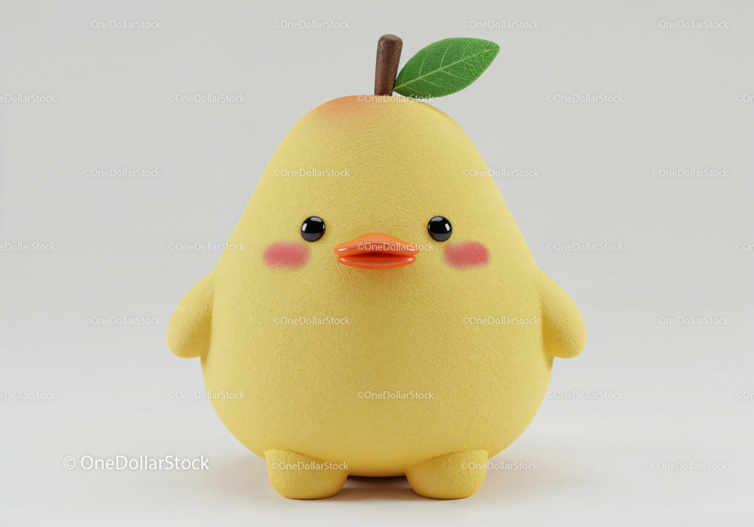 Yellow Plush Duck Toy with Green Leaf and Orange Beak
