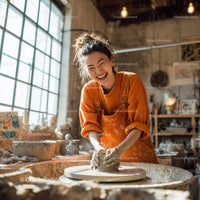 Joyful Woman Creating Handmade Pottery in Artistic Studio
