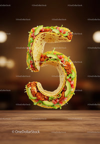 Number Five Made of Fresh Tacos with Vegetables