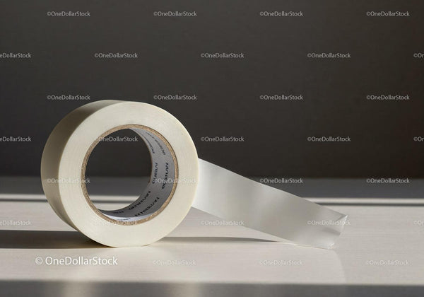 Roll of white adhesive tape on minimal background JPG Mockup Image