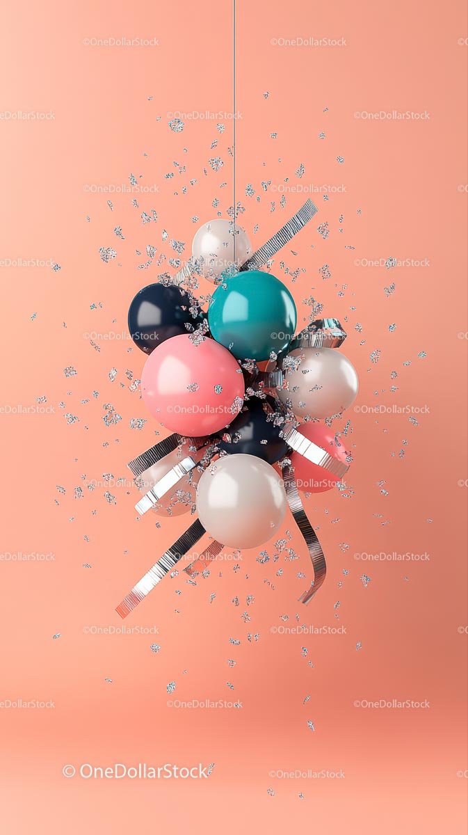 Kolorowe balony z konfetti i wstążkami na świąteczną uroczystość